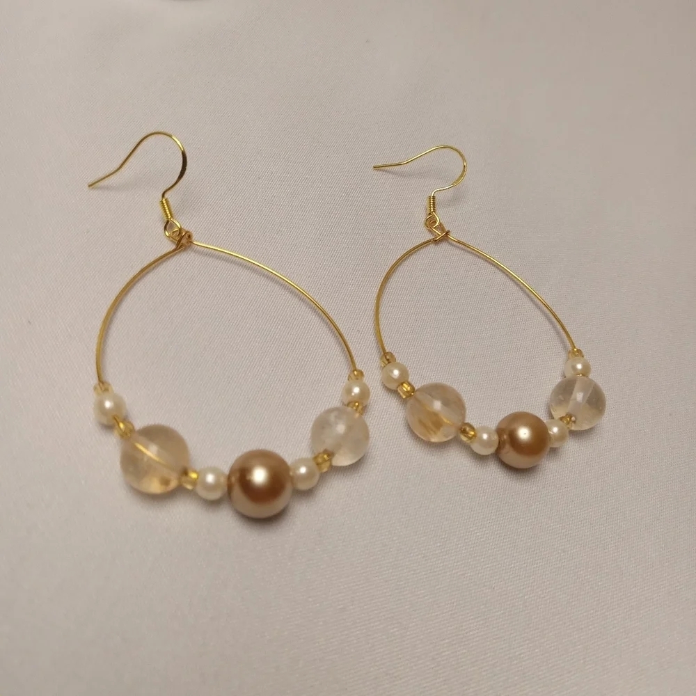 Hand Crafted Gold-Toned Beaded Hoop Earrings - Picture 3 of 7